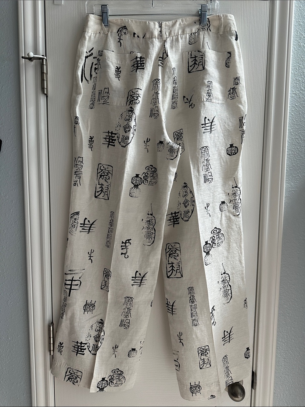 Chico's Linen Silk Blend Wide Leg Pants Asian Print Women’s 2 Natural Fibers - Picture 3 of 9